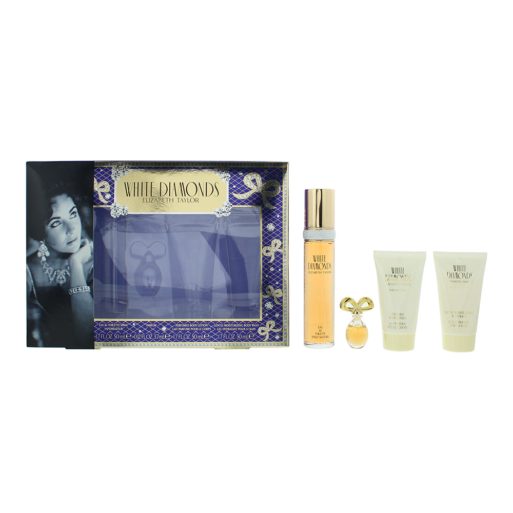 Elizabeth Taylor White Diamonds 4 Piece Gift Set: Eau de Toilette 50ml + Body Lotion + Shower Gel + Eau de Toilette Mini