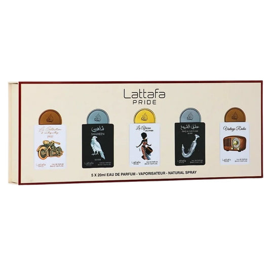 Lattafa Shaheen Silver Collection Gift Set: 5 x 20ml Eau de Parfum Miniatures