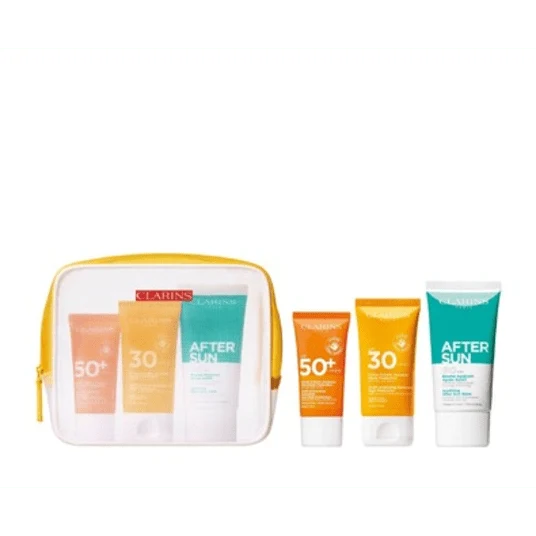Clarins Suncare Travel Set: Face Cream + Body Cream + After Sun Balm