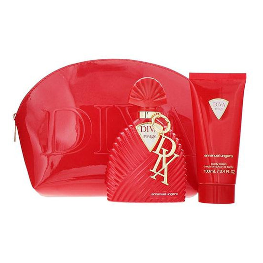 Emanuel Ungaro Diva Rouge Gift Set: Eau de Parfum 100ml + Body Lotion 100ml + Pouch