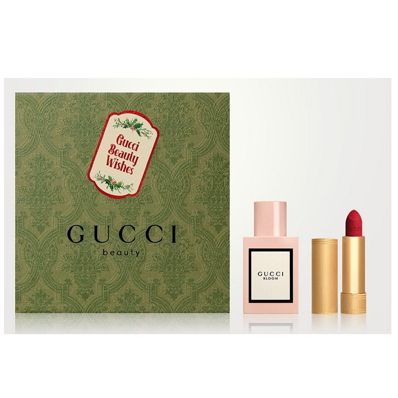 Gucci Bloom 30ml EDP Spray & 3.5g Rouge A Levres Mat Lipstick Goldie Red Gift Set